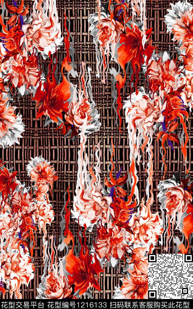 水彩花卉格子花卉数码印花华亿平台下载（图片编号: 1216133） - 瓦栏（Walan）