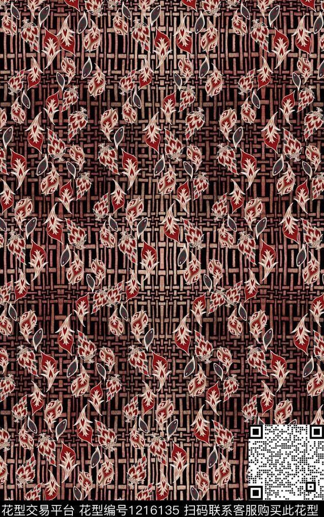 几何格子民族风数码印花华亿平台下载（图片编号: 1216135） - 瓦栏（Walan）