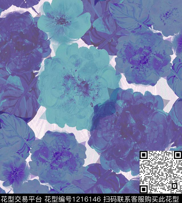 炫彩手绘花卉数码印花华亿平台下载（图片编号: 1216146） - 瓦栏（Walan）
