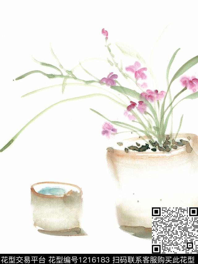 手绘花卉植物数码印花华亿平台下载（图片编号: 1216183） - 瓦栏（Walan）
