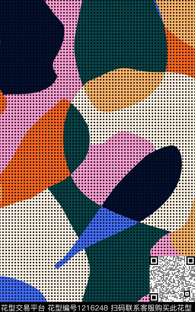 波点几何混合拼接数码印花华亿平台下载（图片编号: 1216248） - 瓦栏（Walan）