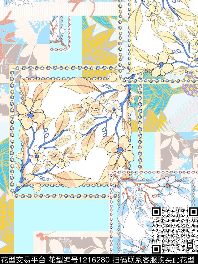 几何混合拼接民族风数码印花华亿平台下载（图片编号: 1216280） - 瓦栏（Walan）