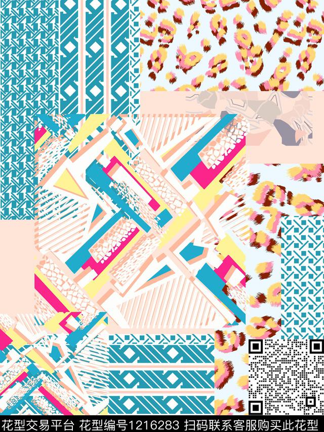 几何混合拼接民族风数码印花华亿平台下载（图片编号: 1216283） - 瓦栏（Walan）