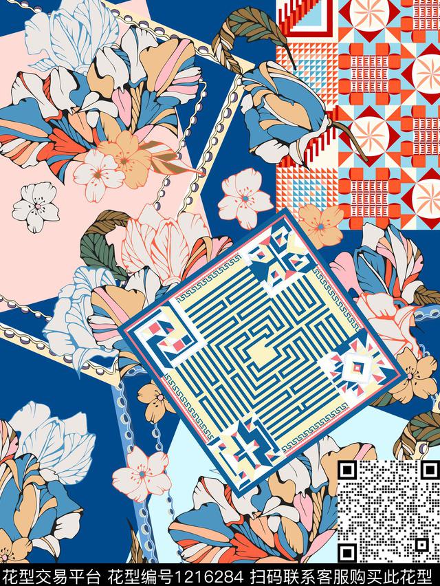 几何混合拼接民族风数码印花华亿平台下载（图片编号: 1216284） - 瓦栏（Walan）