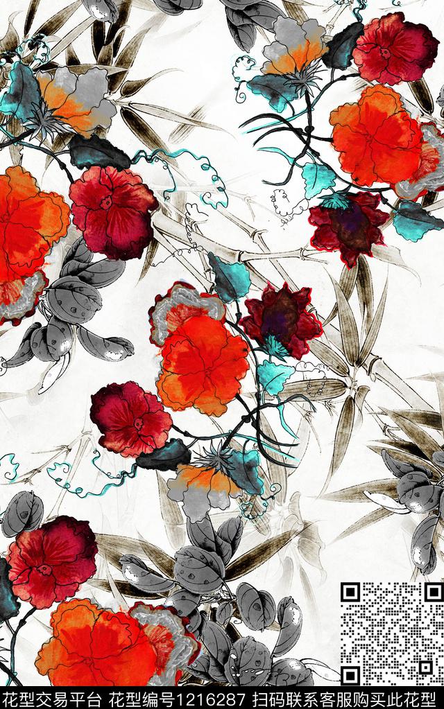 花卉肌理中国风数码印花华亿平台下载（图片编号: 1216287） - 瓦栏（Walan）