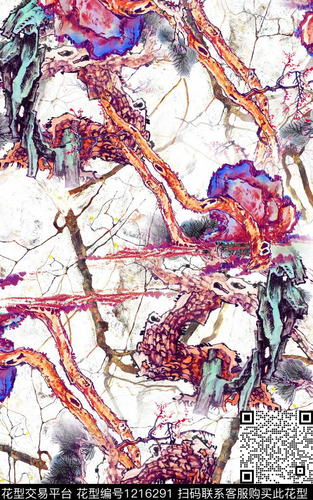 花卉肌理中国风数码印花华亿平台下载（图片编号: 1216291） - 瓦栏（Walan）