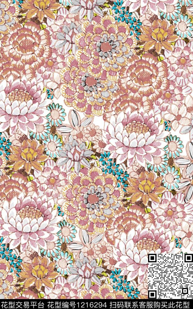 花卉肌理手绘花卉数码印花华亿平台下载（图片编号: 1216294） - 瓦栏（Walan）