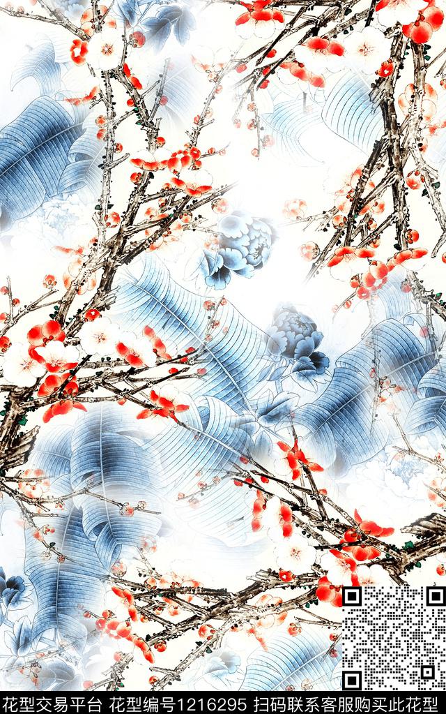 花卉肌理中国风数码印花华亿平台下载（图片编号: 1216295） - 瓦栏（Walan）