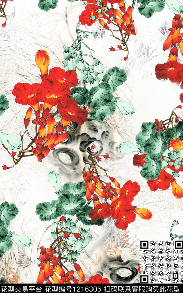 花卉肌理中国风数码印花华亿平台下载（图片编号: 1216305） - 瓦栏（Walan）