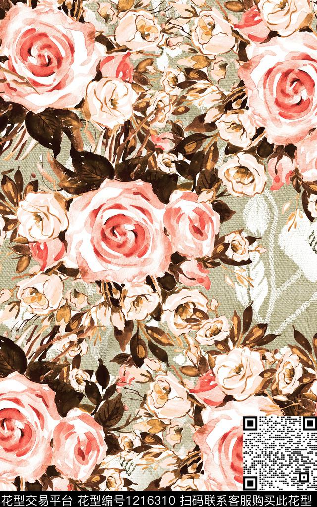 花卉肌理手绘花卉数码印花华亿平台下载（图片编号: 1216310） - 瓦栏（Walan）