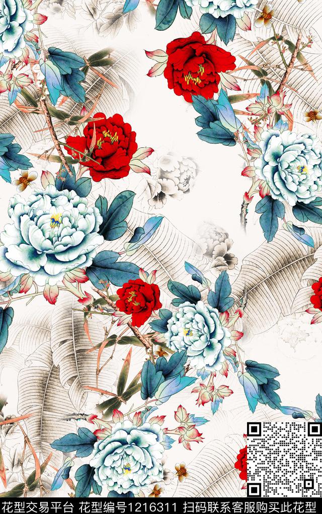 花卉肌理中国风数码印花华亿平台下载（图片编号: 1216311） - 瓦栏（Walan）
