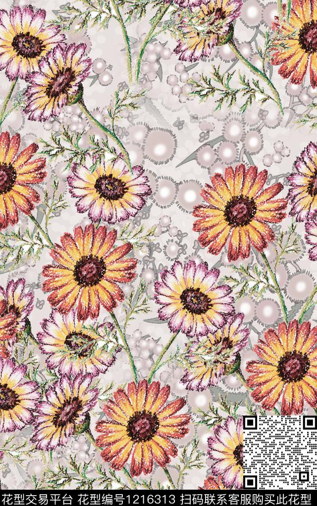 花卉肌理手绘花卉数码印花华亿平台下载（图片编号: 1216313） - 瓦栏（Walan）