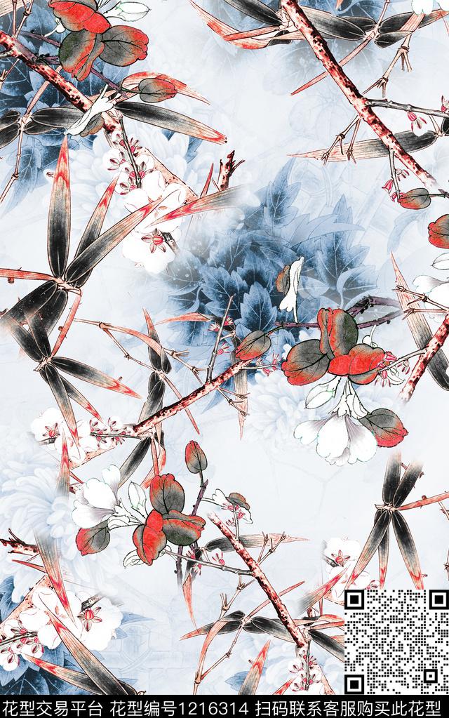 花卉肌理中国风数码印花华亿平台下载（图片编号: 1216314） - 瓦栏（Walan）