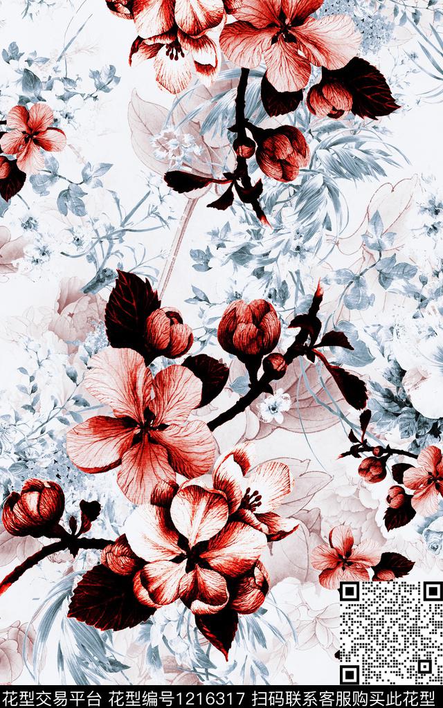 花卉肌理中国风数码印花华亿平台下载（图片编号: 1216317） - 瓦栏（Walan）