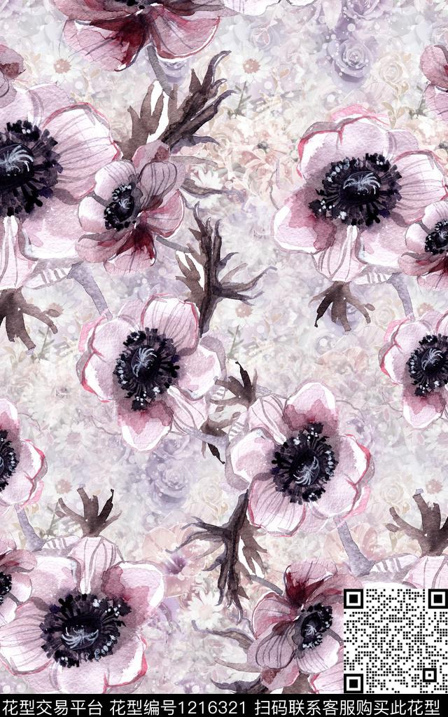 花卉肌理手绘花卉数码印花华亿平台下载（图片编号: 1216321） - 瓦栏（Walan）