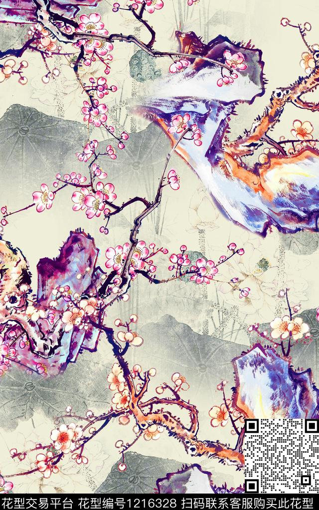花卉肌理中国风数码印花华亿平台下载（图片编号: 1216328） - 瓦栏（Walan）