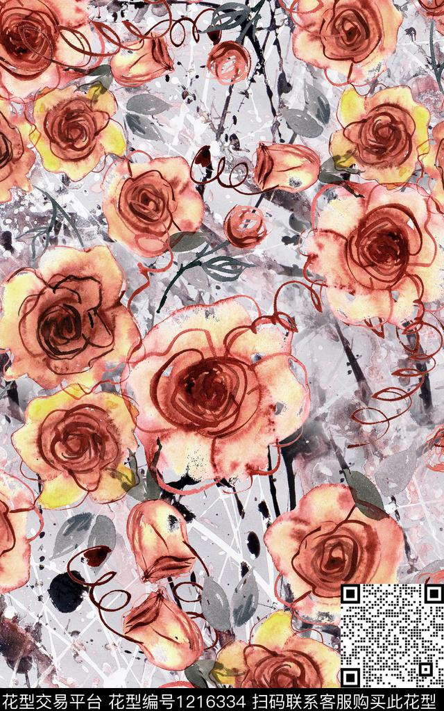 花卉肌理手绘花卉数码印花华亿平台下载（图片编号: 1216334） - 瓦栏（Walan）
