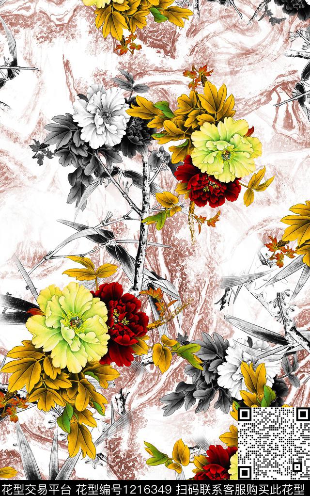 花卉肌理中国风数码印花华亿平台下载（图片编号: 1216349） - 瓦栏（Walan）