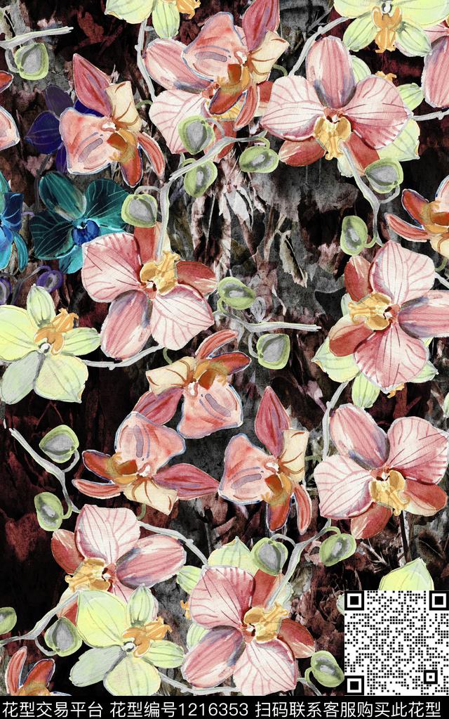 花卉肌理手绘花卉数码印花华亿平台下载（图片编号: 1216353） - 瓦栏（Walan）