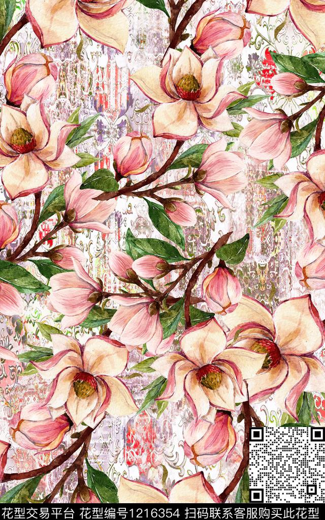 花卉肌理手绘花卉数码印花华亿平台下载（图片编号: 1216354） - 瓦栏（Walan）