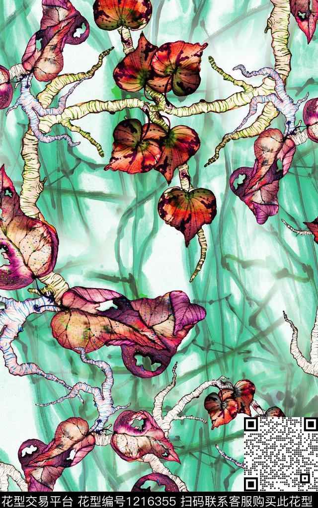 花卉肌理中国风数码印花华亿平台下载（图片编号: 1216355） - 瓦栏（Walan）