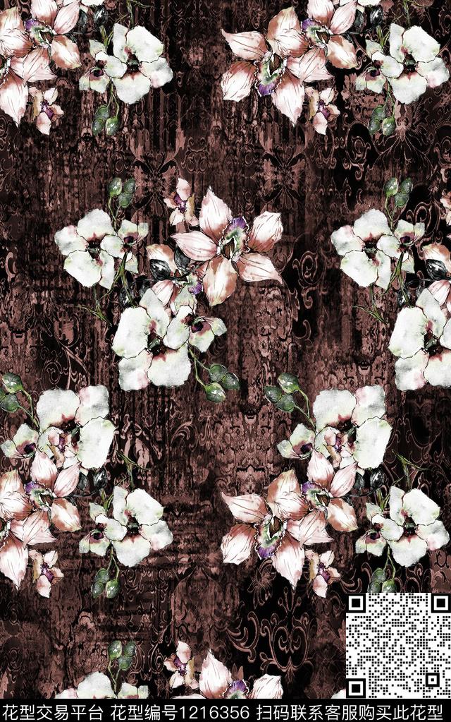 花卉肌理手绘花卉数码印花华亿平台下载（图片编号: 1216356） - 瓦栏（Walan）