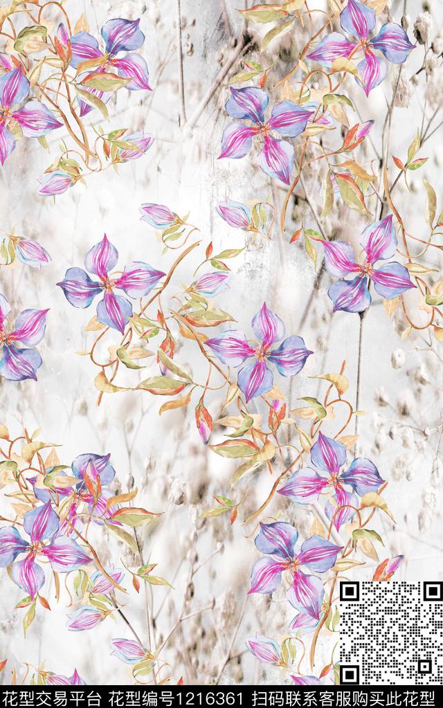 花卉肌理手绘花卉数码印花华亿平台下载（图片编号: 1216361） - 瓦栏（Walan）