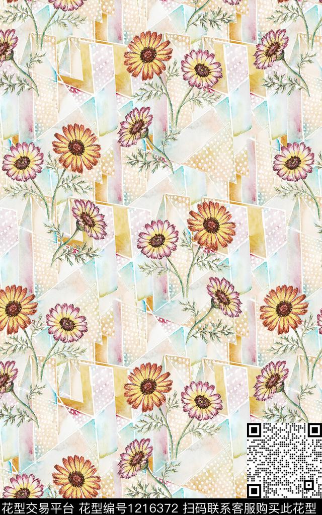 花卉肌理手绘花卉数码印花华亿平台下载（图片编号: 1216372） - 瓦栏（Walan）