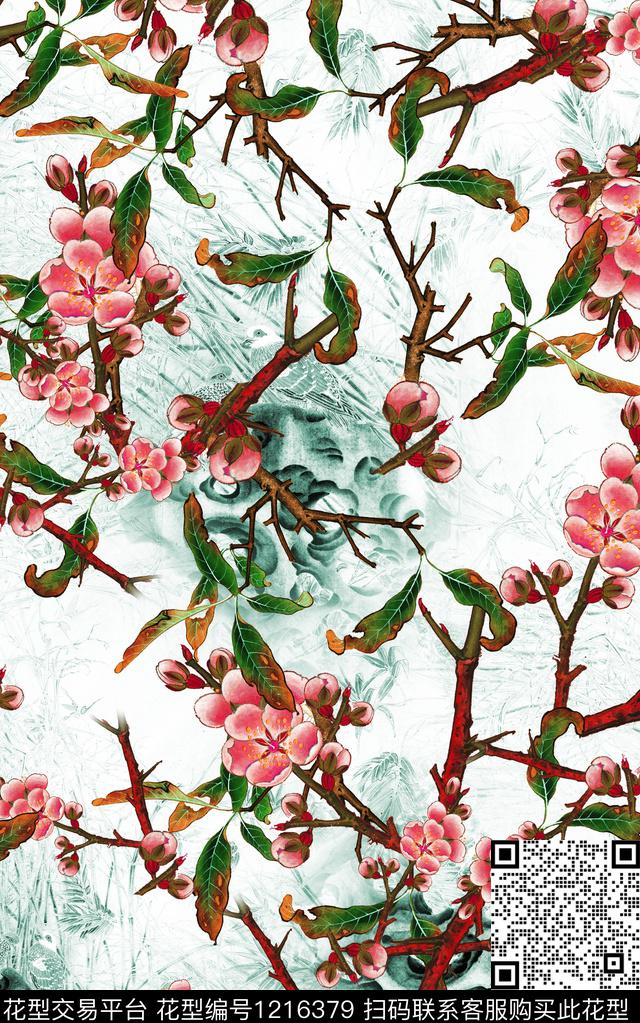 花卉肌理中国风数码印花华亿平台下载（图片编号: 1216379） - 瓦栏（Walan）