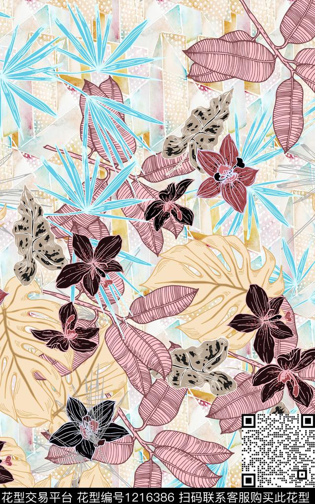 花卉肌理绿植树叶数码印花华亿平台下载（图片编号: 1216386） - 瓦栏（Walan）