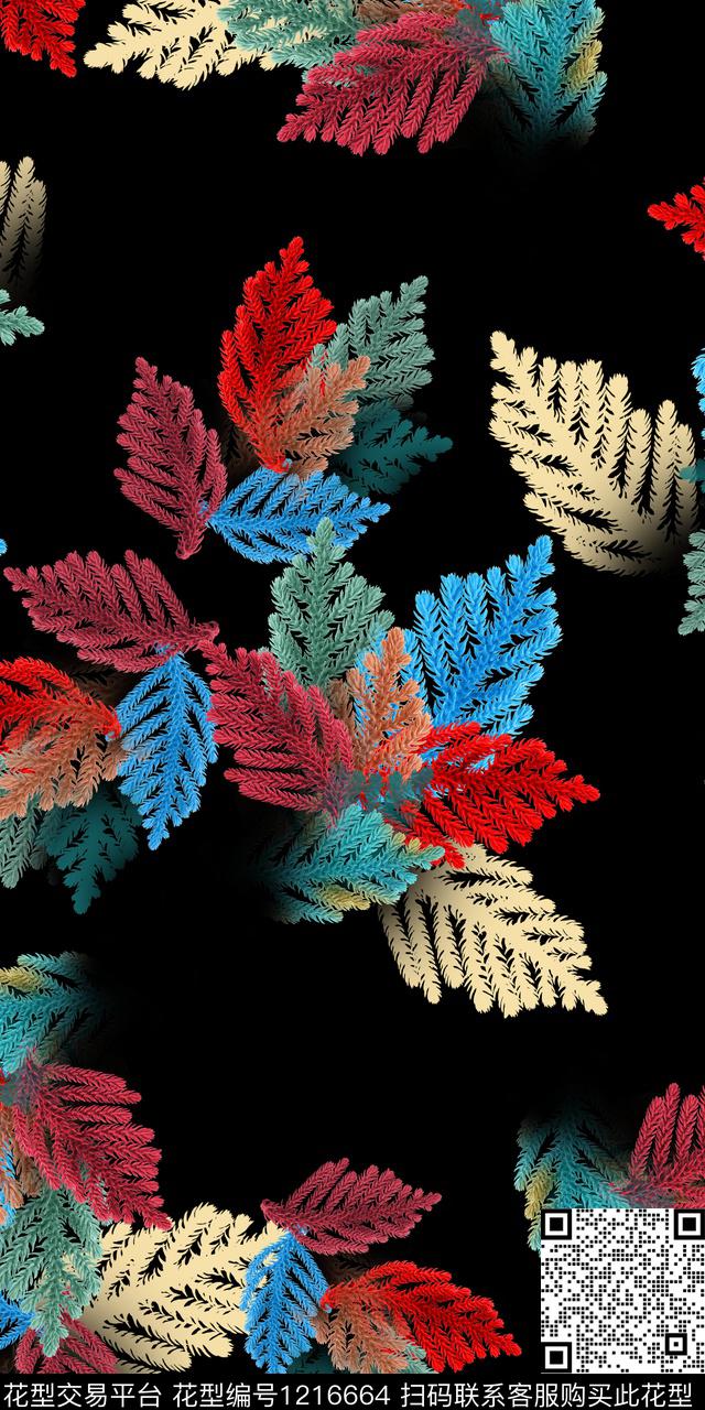 数码华亿平台抽象植物数码印花华亿平台下载（图片编号: 1216664） - 瓦栏（Walan）