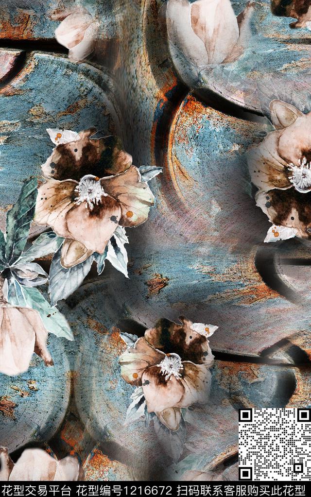 花卉肌理中国风数码印花华亿平台下载（图片编号: 1216672） - 瓦栏（Walan）