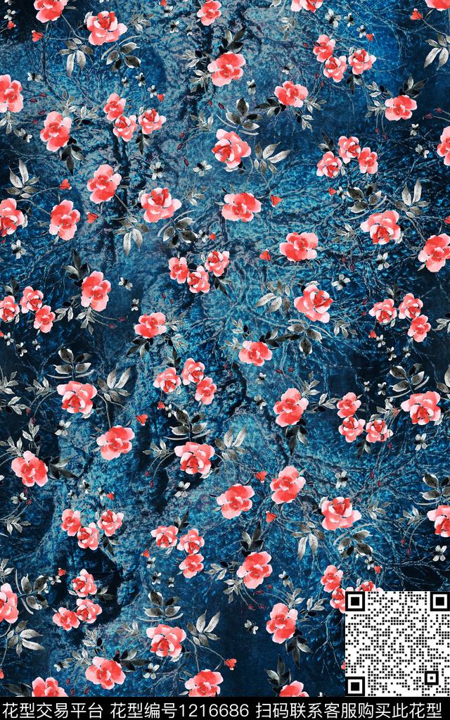 小碎花肌理中老年数码印花华亿平台下载（图片编号: 1216686） - 瓦栏（Walan）