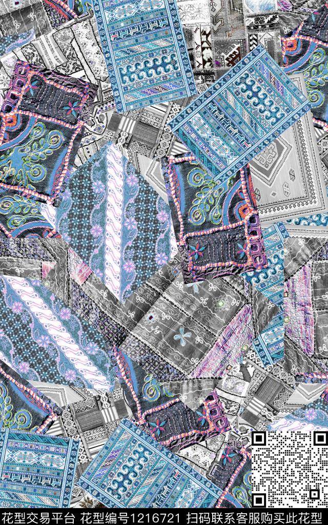 几何肌理民族风数码印花华亿平台下载（图片编号: 1216721） - 瓦栏（Walan）