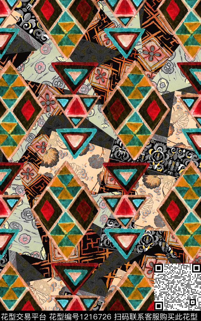 几何肌理民族风数码印花华亿平台下载（图片编号: 1216726） - 瓦栏（Walan）