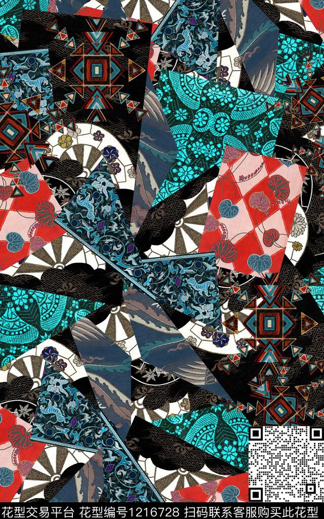 几何肌理民族风数码印花华亿平台下载（图片编号: 1216728） - 瓦栏（Walan）