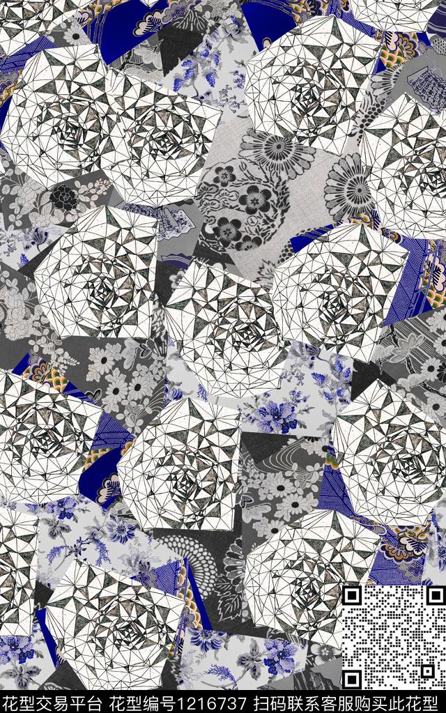 几何肌理民族风数码印花华亿平台下载（图片编号: 1216737） - 瓦栏（Walan）