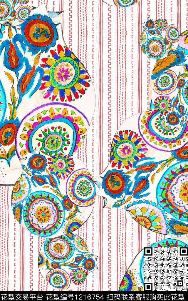 几何线条民族风数码印花华亿平台下载（图片编号: 1216754） - 瓦栏（Walan）