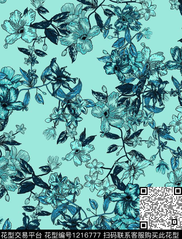 线条画花卉绿植树叶传统印花华亿平台下载（图片编号: 1216777） - 瓦栏（Walan）