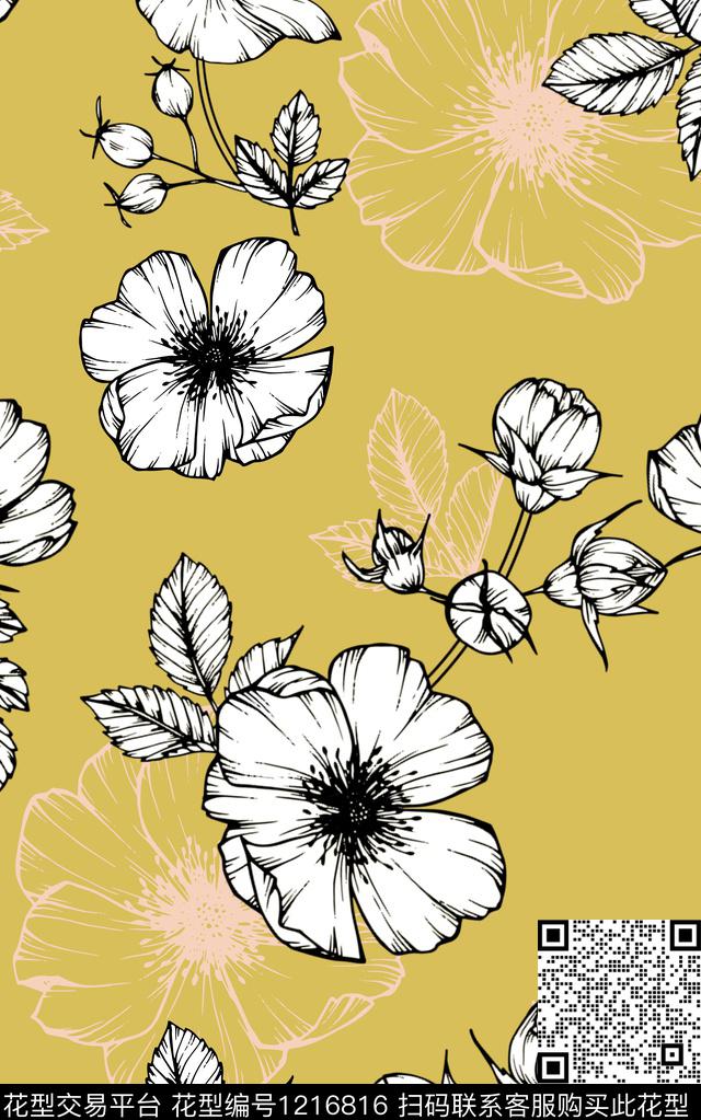 花卉大牌风绿植树叶数码印花华亿平台下载（图片编号: 1216816） - 瓦栏（Walan）