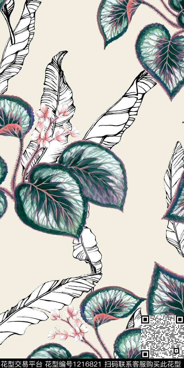 大牌风绿植树叶数码印花华亿平台下载（图片编号: 1216821） - 瓦栏（Walan）