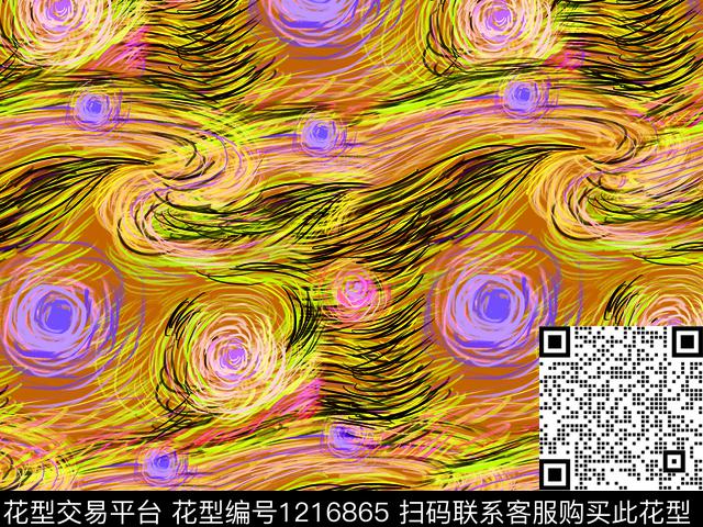 油画效果梵高风格旋转数码印花华亿平台下载（图片编号: 1216865） - 瓦栏（Walan）