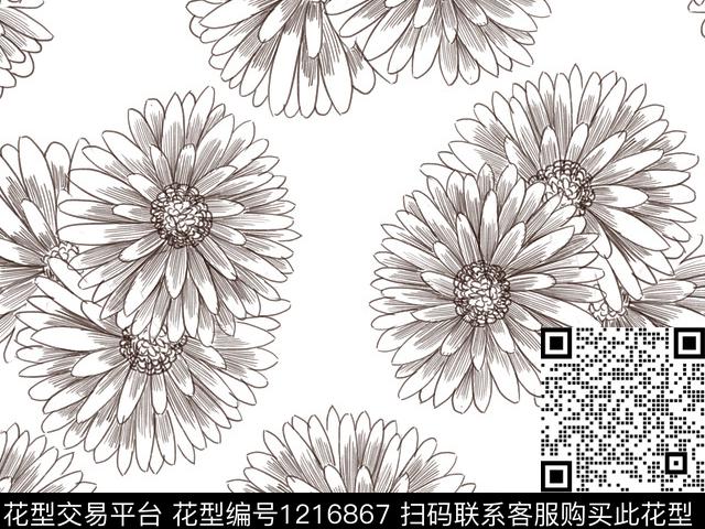 小清新线条花卉重叠线条数码印花华亿平台下载（图片编号: 1216867） - 瓦栏（Walan）