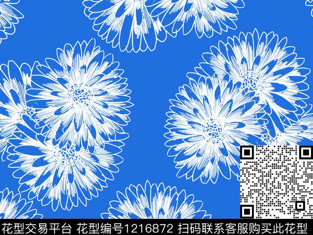 小清新线条花卉重叠线条数码印花华亿平台下载（图片编号: 1216872） - 瓦栏（Walan）