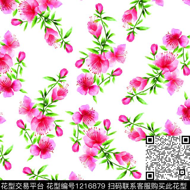 小清新散点花卉小年轻数码印花华亿平台下载（图片编号: 1216879） - 瓦栏（Walan）