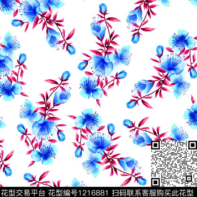 小清新散点花卉小年轻数码印花华亿平台下载（图片编号: 1216881） - 瓦栏（Walan）