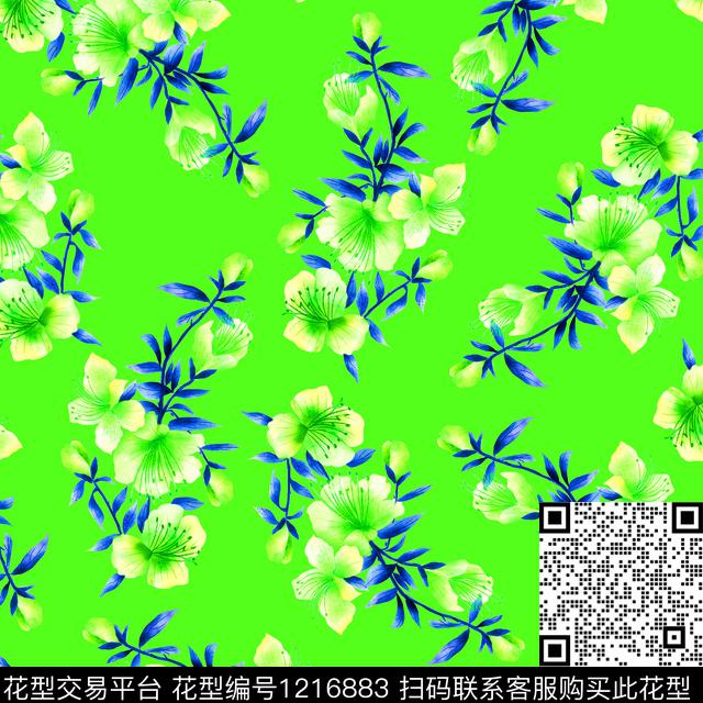 小清新散点花卉小年轻数码印花华亿平台下载（图片编号: 1216883） - 瓦栏（Walan）