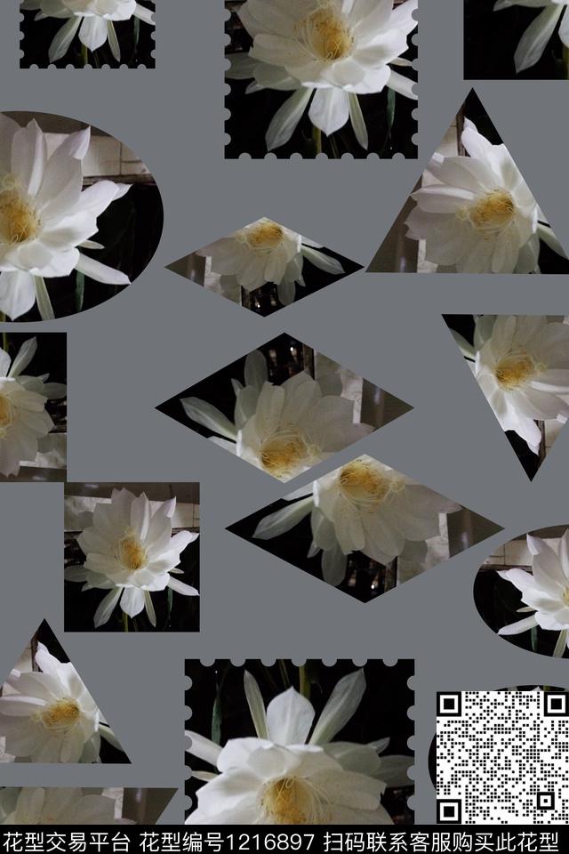 几何花卉昙花照片个性照片数码印花华亿平台下载（图片编号: 1216897） - 瓦栏（Walan）