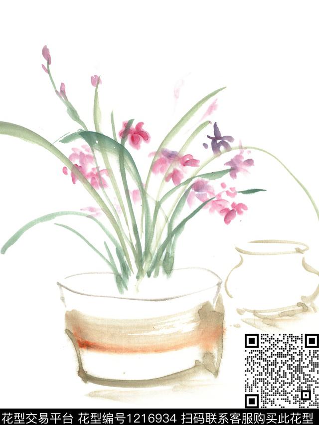 手绘花卉植物数码印花华亿平台下载（图片编号: 1216934） - 瓦栏（Walan）