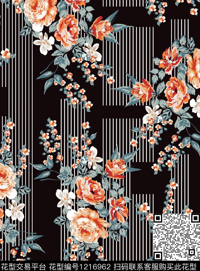 几何花卉传统印花华亿平台下载（图片编号: 1216962） - 瓦栏（Walan）